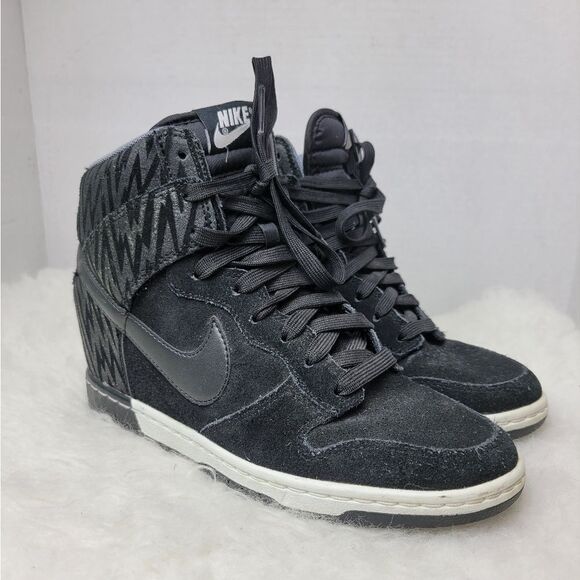 Nike Dunk Sky Hi Black White Women's 543258-002 Wedge Sneaker Shoes Size 7